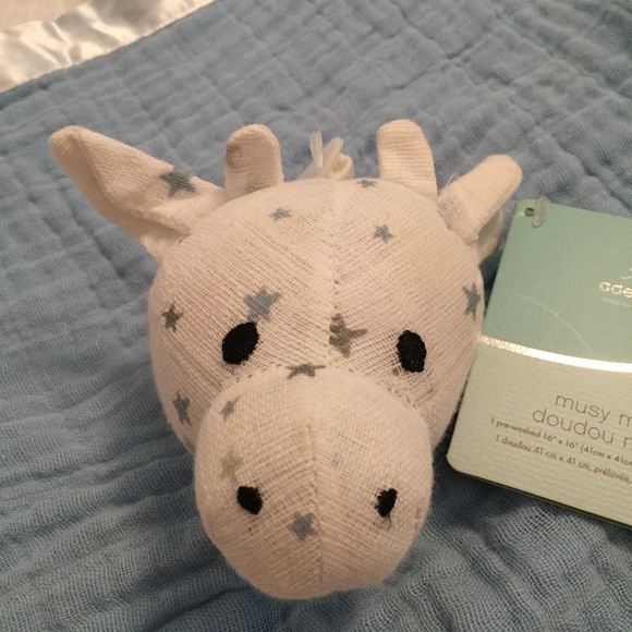 New Aden + Anais Giraffe Blue Musey Mate Muslin Baby Lovey Security Blanket - Picture 2 of 4